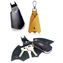 WOO LANDO Set of 2 Superhero Bat Key Fob Faux Leather Key Case for Men and Women for Various Car or Motorcycle Keys, black-yellow