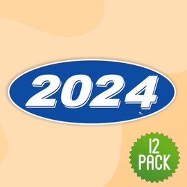 Versa-Tags Versa Tags 2024 Oval Model Year Car Dealer Window Stickers Proudly Made in The USA Versa Oval Model Windshield Year Stickers are Blue and White in Color Come Twelve (12) to A Pack