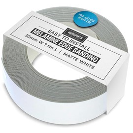 WoodPress® 30mm Matt White Melamine Edging, Pre-Glued Veneer Tape – 7.5m Roll - Iron-On for Easy DIY Application – Will Cover the Edge of a Standard MDF Panel