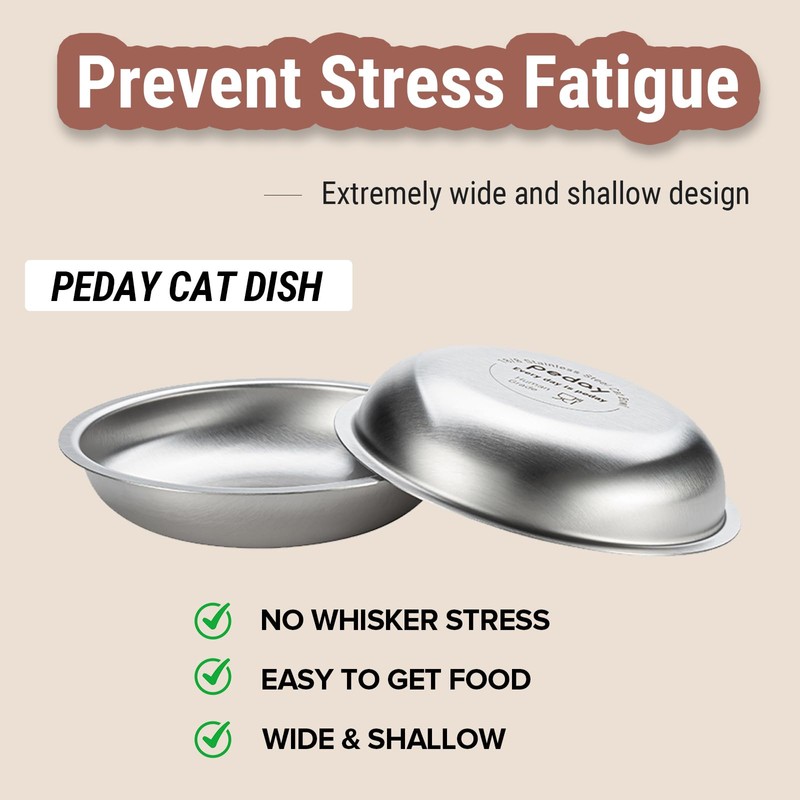 PEDAY 18/8 Stainless Steel Cat Bowls, Whisker Friendly, Human Grade,