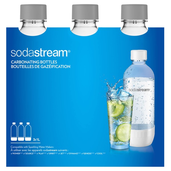 SodaStream 1L Carbonating bottle, grey 3PK