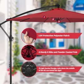 HealSmart 10ft Offset Hanging Patio Umbrella Cantilever Market Umbrellas with Crank & Cross Base, for Backyard, Poolside, Lawn and Garden, Red