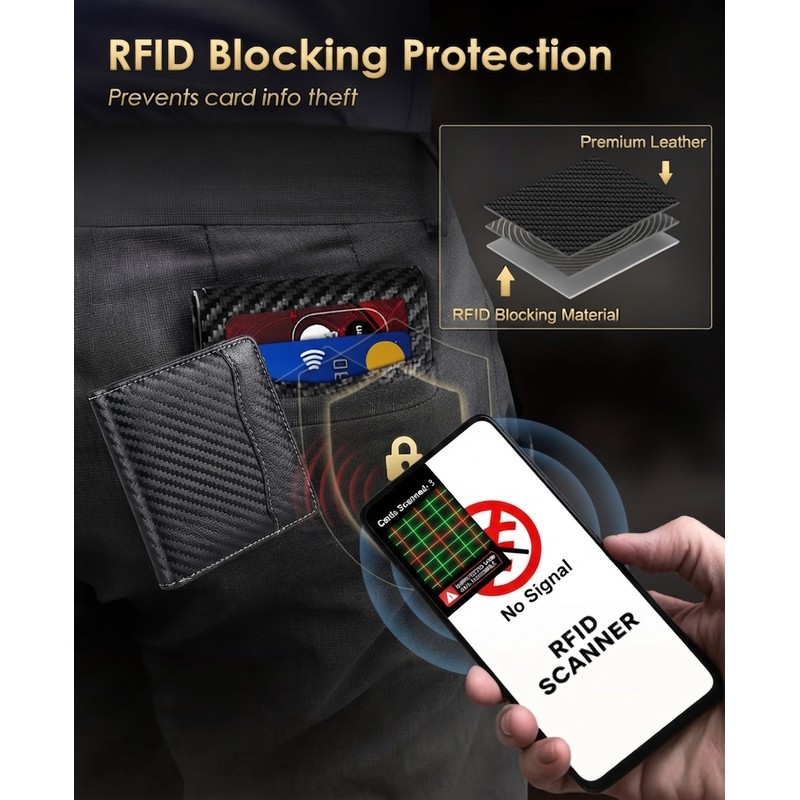 Carbon Fiber RFID Blocking Wallet for Men Slim Minimalist Card