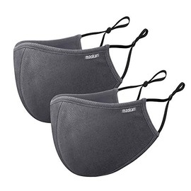 Maskari Maskari Cool Grey Reusable Face Mask | Washable | 3 Layer Face Masks | Adjustable Earloops | HeiQ Viroblock | Breathable | Ideal for women and teens | Pro 2 Pack, Medium