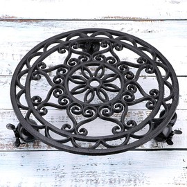 Skelang 12.6 Inches Plant Stand, Cast Iron Plant Pallet Caddy, Plant Pot Dolly with Brake Wheel, Load Capacity 350 Lbs