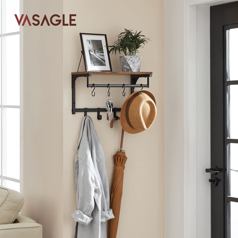VASAGLE Laundry Room Shelf Wall Mounted, Coat Rack Shelf, with