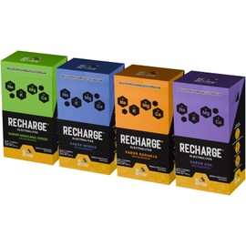 Be Better Recharge Electrolitos en Polvo, Sin Azúcar, Sin Calorías, Sin Colorantes, Pack de 4 Sabores, 48 Sobres, Sabor Naranja, Uva, Moras y Manzana Verde