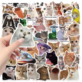 Funny Cat Meme Stickers Bulk, 50Pcs Kawaii Meme Stickers for Kids Adults, Cute Cat Decals for Laptop, Waterproof Vinyl Decals for Water Bottle Scrapbook Journal