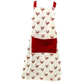 KitchenCraft 'French Hen' Adjustable 100% Cotton Printed Cooking Apron - Cream / Red