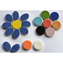 Bazare Masud e.K. Ceramic Mosaic Set: 10 Oval Blue and 10 Round Colourful for Flowers, Flowers, Decoration and More Approx. 35 g