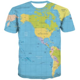 KYKU Map Shirt Mens 3D World Globe T-Shirt Earth Travel Themed Tshirts