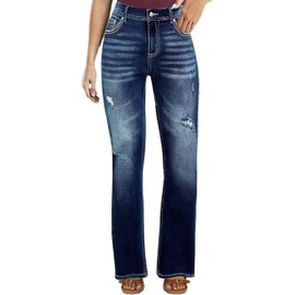 Flamingals Stretchy Butt Lifting Mom Jeans Curvy Casual Mid Rise Jeans for Women Dark Blue M