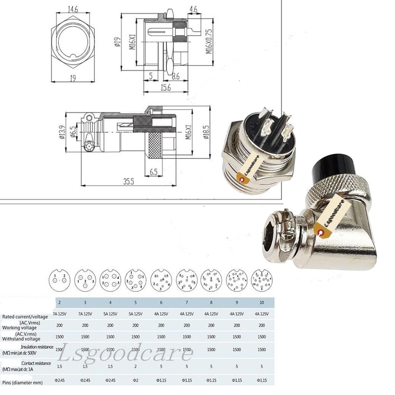 Lsgoodcare 5Pcs GX16 Elbow Aviation Plug Socket Female 90 Degree