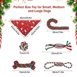 GothicBride Pack of 6 Dog Toys Christmas, Gift Christmas Includes 5 Dog Toys Rope Natural Cotton & 1 Green Dog Bandanas Chew Toy Christmas Dog Toy Candy Cane