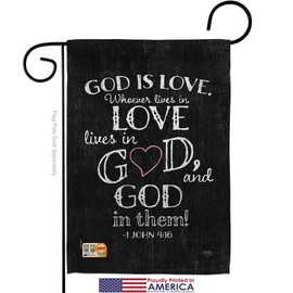 Breeze Decor God is Love Garden Flag Set Wood Dowel Religious Bible Verses Bless Faith Thank Hope Pray Christian Religion Small Decorative Gift Yard House Banner Made in USA 13 X 18.5