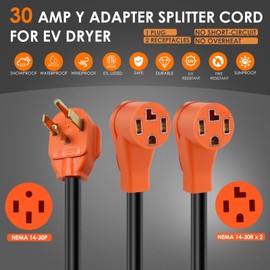Finderomend 3-Foot Dual Outlet Dryer Adapter, 4-Prong NEMA 14-30P to Dual 14-30R, 30A Power Splitter Cable, 10 AWG, 125/250V Y Splitter EV Charger Adapter Cord for RV Dryer Campers