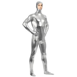 Gaoin Men's and Women's Shiny Spandex Open Face Metallic Zentai Bodysuit