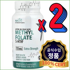 Nutri L-methylfolate 15mg active vegan folic acid supplement for pregnant women 120 tablets / Nutri 뉴트리 L-메틸폴레이트 15mg 활성형 임산부 비건 엽산보충제 120정 X2개