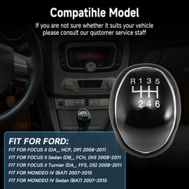 GEARCELL Gear Knob 6 Speed for Ford Focus Fiesta Mk2 Mk3 C-Max S-Max Mendeo IV Mk4, PU Leather Car Gear Shift Knob Gear Knob