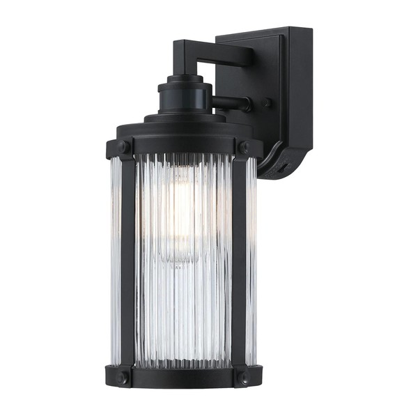 Westinghouse Lighting 6120600 Armin Vintage-Style One Light Outdoor Wall Fixture with Motion Sensor, Textured Black Finish, Clear Ribbed Glass