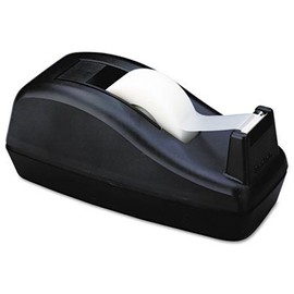 Deluxe Desktop Tape Dispenser, Attached 1'' Core, Heavily Weighted, Black, Total 12 EA, Sold as 1 Carton
