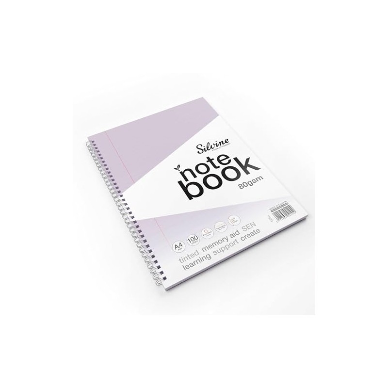 Silvine A4 Lilac Paper Dyslexia Notebook - Lined with Margin