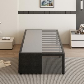 Cieemine 18 Inch Twin Bed Frames with Black Bed Cover, Metal Twin Size Bed Frame No Box Spring Needed, Heavy Duty Mattress Foundation, Easy Assembly, Noise Free