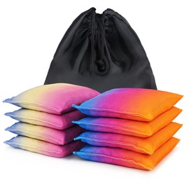 Iheqard Weather Resistant Cornhole Bags, Gradient Corn Hole Bags Set of 8, Cornhole Bean Bags, Modified Size Cornhole Bags for Tossing Game, Includes Tote Bag (PinkYellowPurple & OrangePinkBlue)