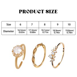 FFWTPY Set of 3 Women's Cubic Zirconia Rings for Weddings and Dinners Suitable for Women Gift Ideas, Metal