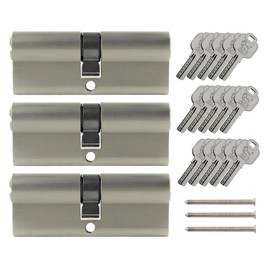 3x Profile Cylinder 80 mm 40/40 Keyed Alike Includes 15 Keys Metallic Silver Grey
