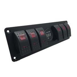 Stark Industries - 6-Gang Rocker Switch Aluminum Panel with Voltmeter- Toggle Switch Dash 5 Pin ON/Off - 2-LED Backlit for Boat Truck Marine (Red)