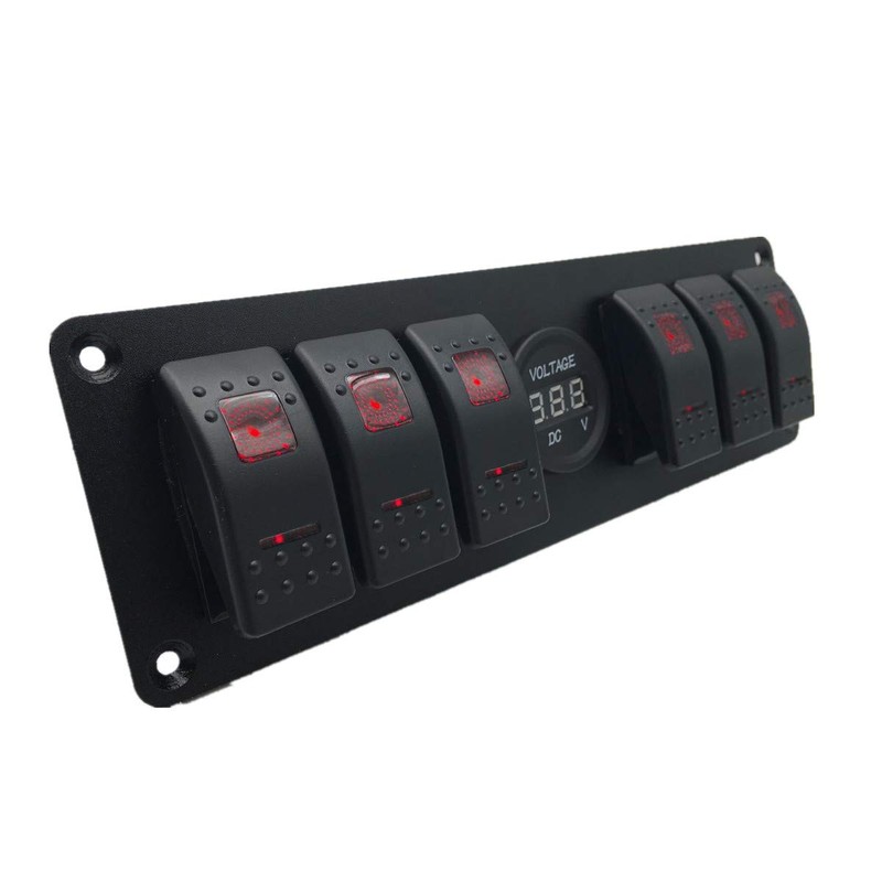 Stark Industries - 6-Gang Rocker Switch Aluminum Panel with Voltmeter-