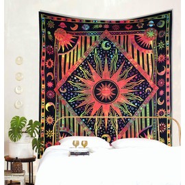 THE ART BOX Rainbow Hippie Mandala Sun Moon Burning Sun Tapestry for Bedroom Celestial Busning Sun Tapestry Bohemian Wall Hanging Planet Tapestry