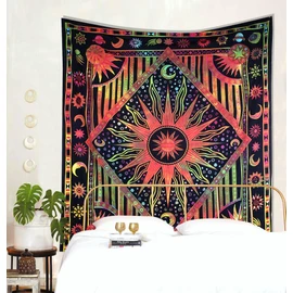 THE ART BOX Rainbow Hippie Mandala Sun Moon Burning Sun Tapestry for Bedroom Celestial Busning Sun Tapestry Bohemian Wall Hanging Planet Tapestry