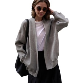 2025 Spring Fashion Streetwear Oversized Womens Hoodies Sweatshirts Pockets no Zip Up Long Sleeve Open Front Cardigan Dark Grey