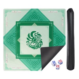 GUSTARIA Mahjong Mat with 3 Dice, Noise Reduction Rubber Table Cover for Mahjong, Poker, Card, Board & Tile Games (Green, 31.5 inches)