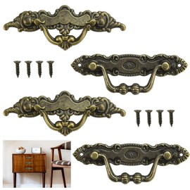 LYTIVAGEN Pack of 4 Vintage Furniture Handles, Cabinet Handles, Zinc Alloy Drawer Handles, Antique Dresser Handles, Retro Furniture Door Handle with Screws, Brass, Chest of Drawers, Pull Handle,