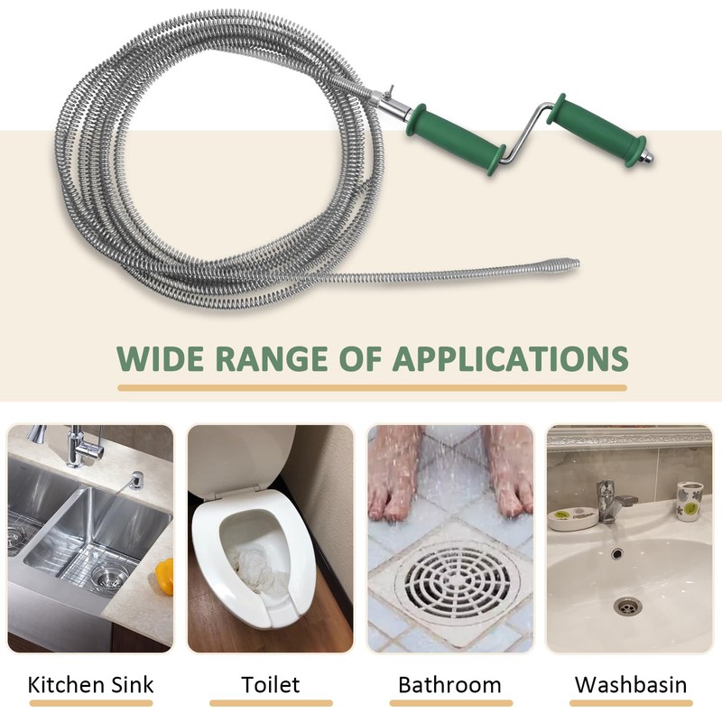 Asaiy Drain Unblocker Tool with Handle, Flexible Plumbing Snake, Professional