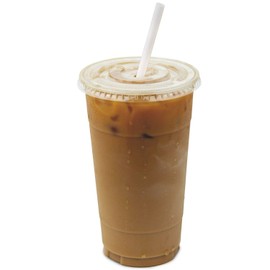 [100 Pack] 32 oz BPA Free Clear Plastic Cups With Flat Slotted Lids for Iced Cold Drinks Coffee Tea Smoothie Bubble Boba, Disposable, Double Extra Large Size