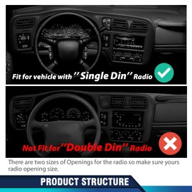 PIT66 Black Dash Bezel, Compatible with Chevy Blazer S10 GMC Jimmy S15 Sonoma 1998-2004 15013761 (Only Fit Single Din) Dashboard Covers