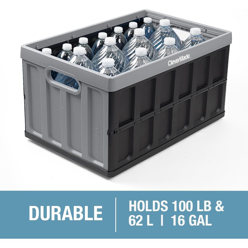 CleverMade Collapsible Storage Bin, Gray, 3PK - 62L (16 Gal)