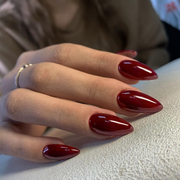 Wine Red Press on Nails Almond Shape,KXAMELIE Glue on Nails
