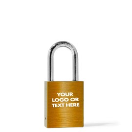 PACLOCK 90A Series Padlock w/Engraving, Buy America Act, Gold Anodized Aluminum, High Security 6-Pin Cylinder, One Lock Keyed to #26541 w/ 2 Keys, 1-1/2" Tall Hardened Steel Shackle