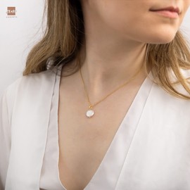 Amberta Women 925 Sterling Silver Freshwater Pearl Necklace: Gold Plated Necklace with Flat Baroque Pearl Pendant