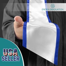 Endea Graduation Plain Honor Stole With Trim Color & Angled End Adult Unisex 72" (White/Royal Blue)