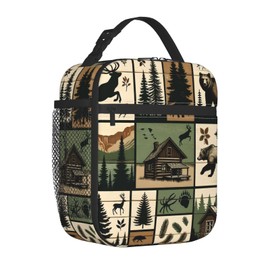 VODRM Rustic Bear Lunch Box for Kids,Deer Cabin Wildlife Vintage Insulated Bag for Student,Forest Retro Reusable Thermal Insulation Cooler Tote Bags for School Work Picnic Camping Outdoor,Gifts
