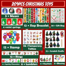 209PCS Christmas Party Favors for Kids, Christmas Stocking Stuffers Assortment Toys Bulk for Kids Christmas Gifts, Christmas Goodie Bag Stuffers School Classroom Rewards