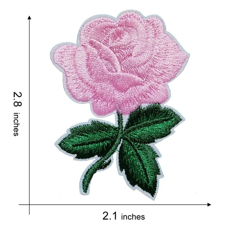 KLORIZ 3-Pack Pink Rose Embroidered Iron On Patch Flower Clothing