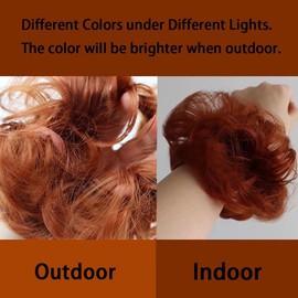 iLUU 2pcs Copper Red Messy Hair Bun Extensions Orange Red Synthetic Hair Scrunchie Scrunchy Updo Chignons Fire Color Hairpiece for Women Girl Lady Party Cosplay (#350)