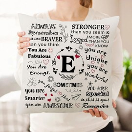 HKTNGEX Inspirational Throw Pillow Cover Gift,26 Letter Initial Alphabet A-Z Cushion Cover Pillowcase For Daughter Son Sisters Friends Colleague Birthday Christmas Graduation Reminder Home Decor (E)